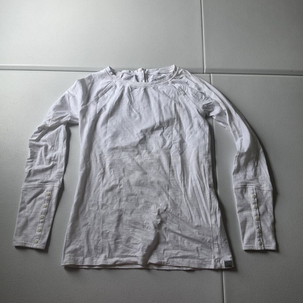 Horny Toad Tee Shirt Womens XS White Lightheart Long Sleeve Button Cuff Top